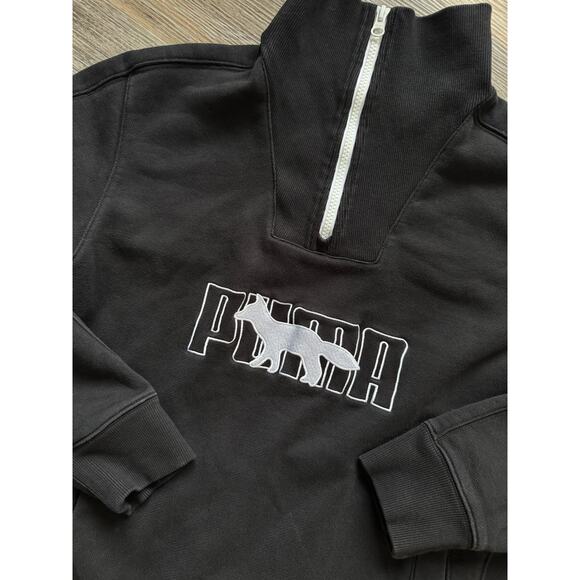 Puma x Maison Kitsune Mens M Black Quarter Zip Sweatshirt Fox Logo Pullover - Picture 2 of 6